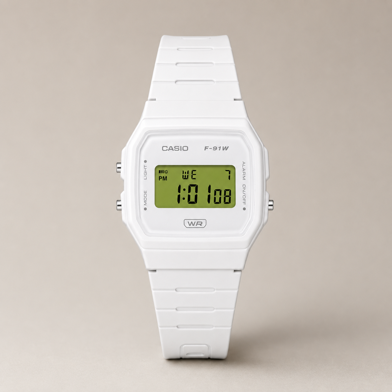 Casio F-91W White Custom Edition with Green Display