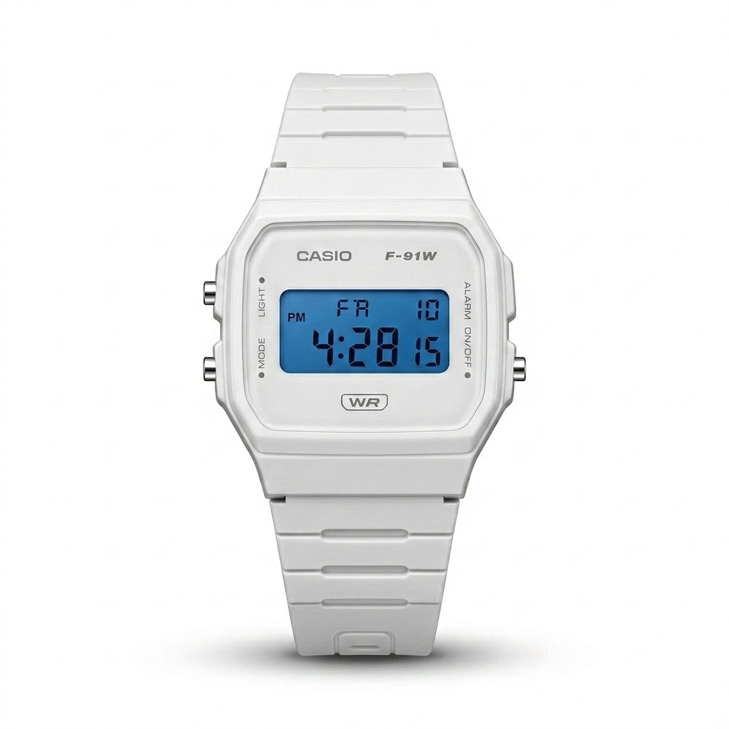Casio F-91W White Digital Watch – Blue Display