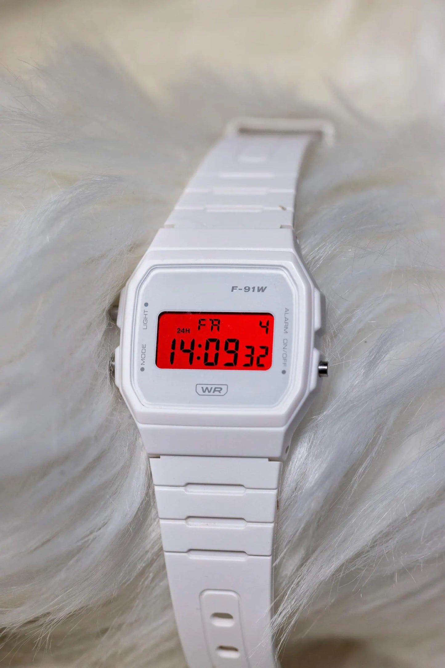 Casio F-91W White & Red Display Custom Mod Watch