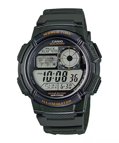 Casio AE-1000W-3AVDF Green Digital World Time Watch