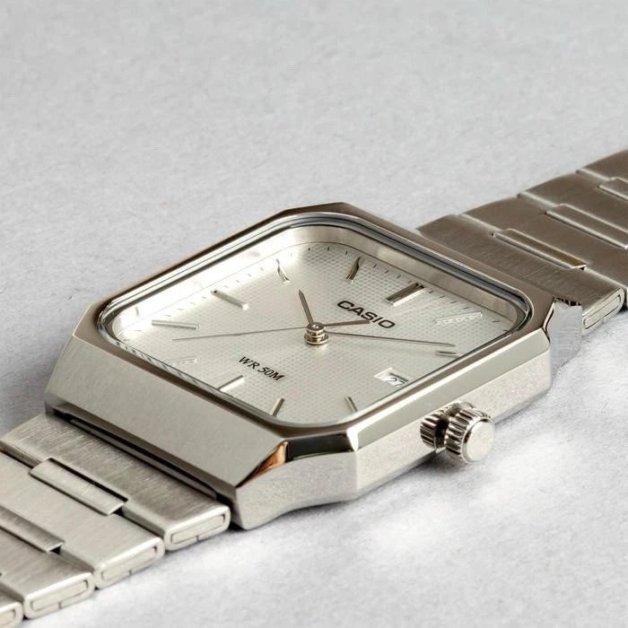Casio MTP-B185D-7AV Men's Analog Watch – White Dial Stainless Steel Bracelet