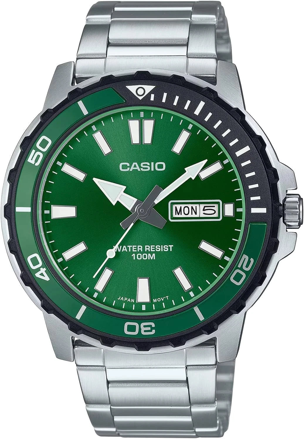 Casio MTD-125D-3AV Green Dial Stainless Steel Watch
