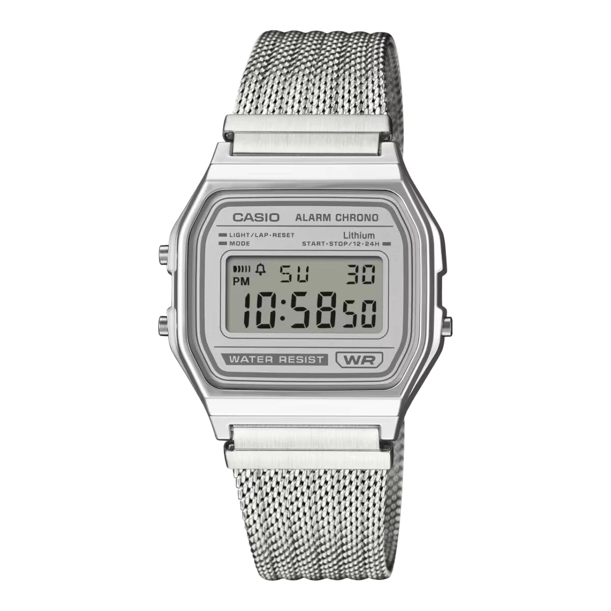 Casio Vintage A158WEM-7DF Silver Digital Mesh Watch