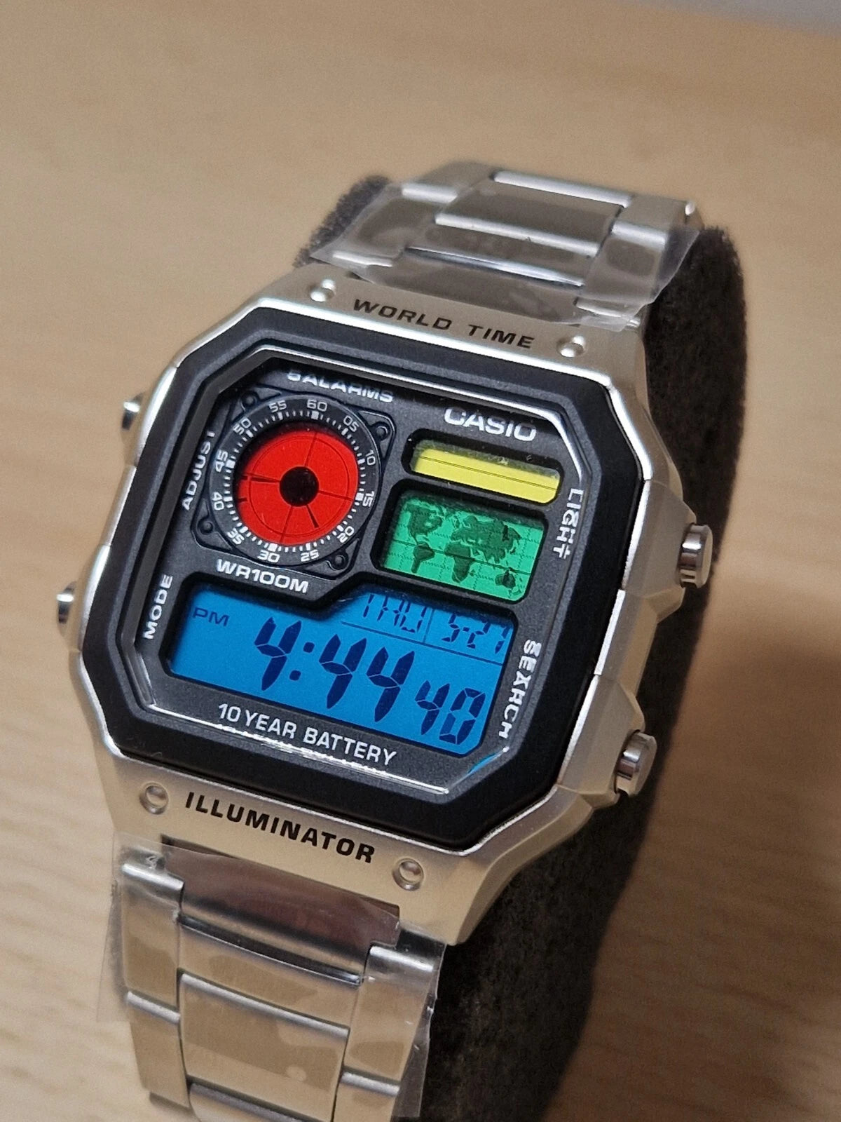 Title Casio AE-1200WH Custom Mod ā Tri-Color Dial World Time Watch (Stainless Steel)