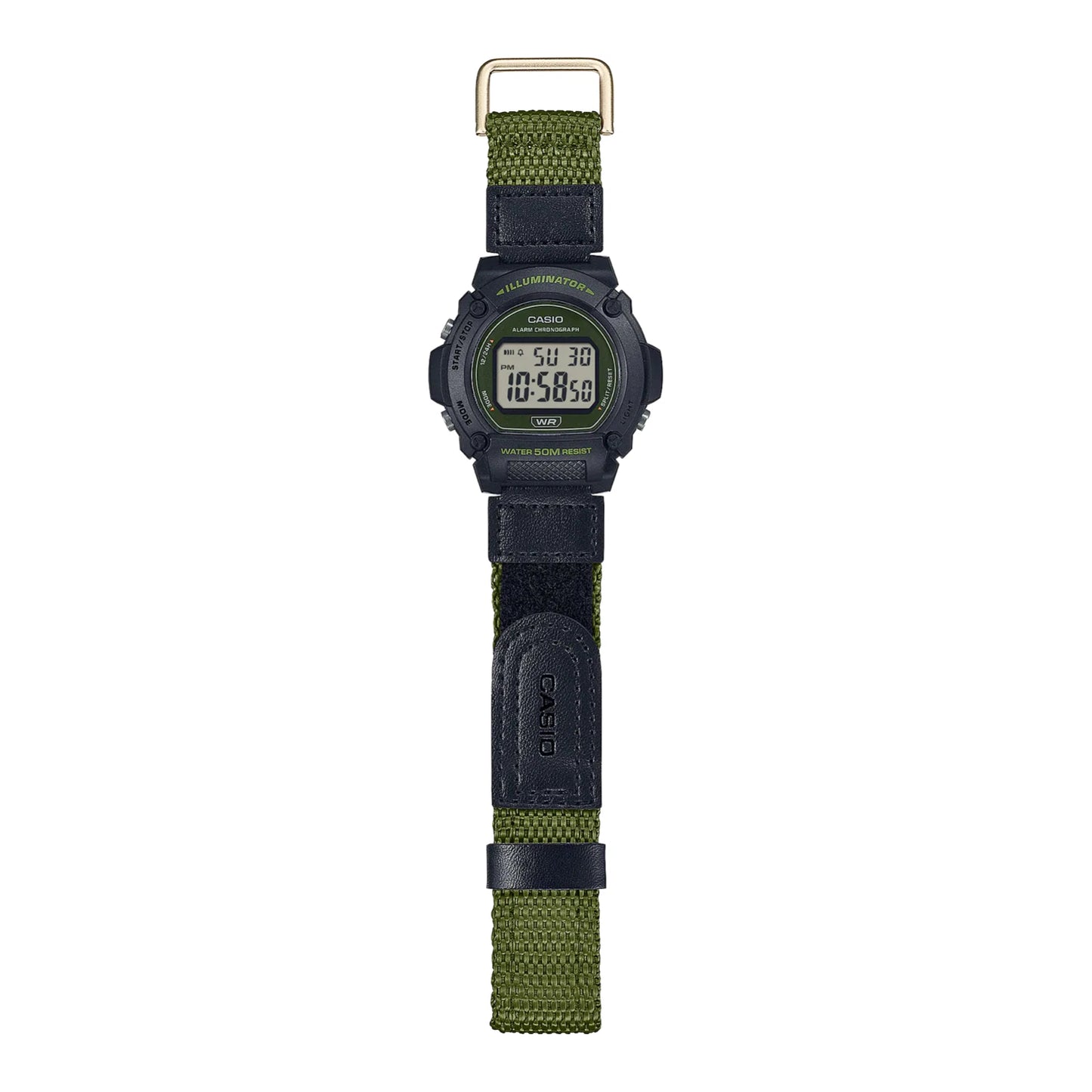 Casio W-219HB-3A Men's Digital Sports Watch Black & Green Cloth Strap