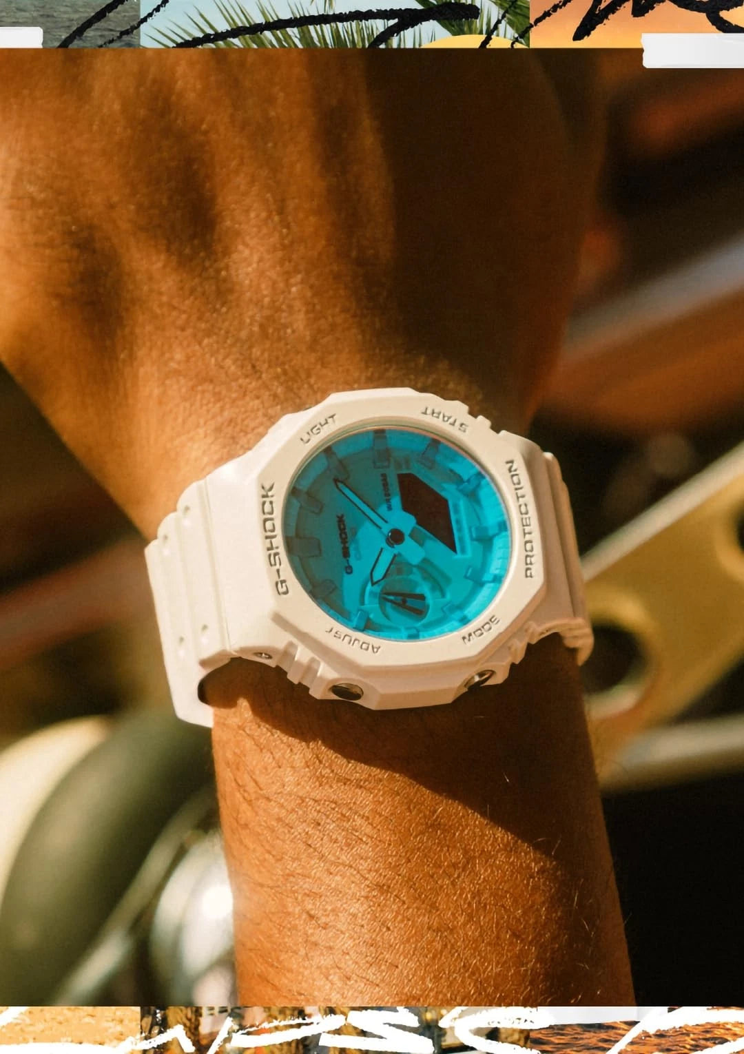 Casio G-SHOCK GA-2100TL-7ADR Beach Time Lapse White Analog-Digital Watch | Carbon Core Guard | 200M WR