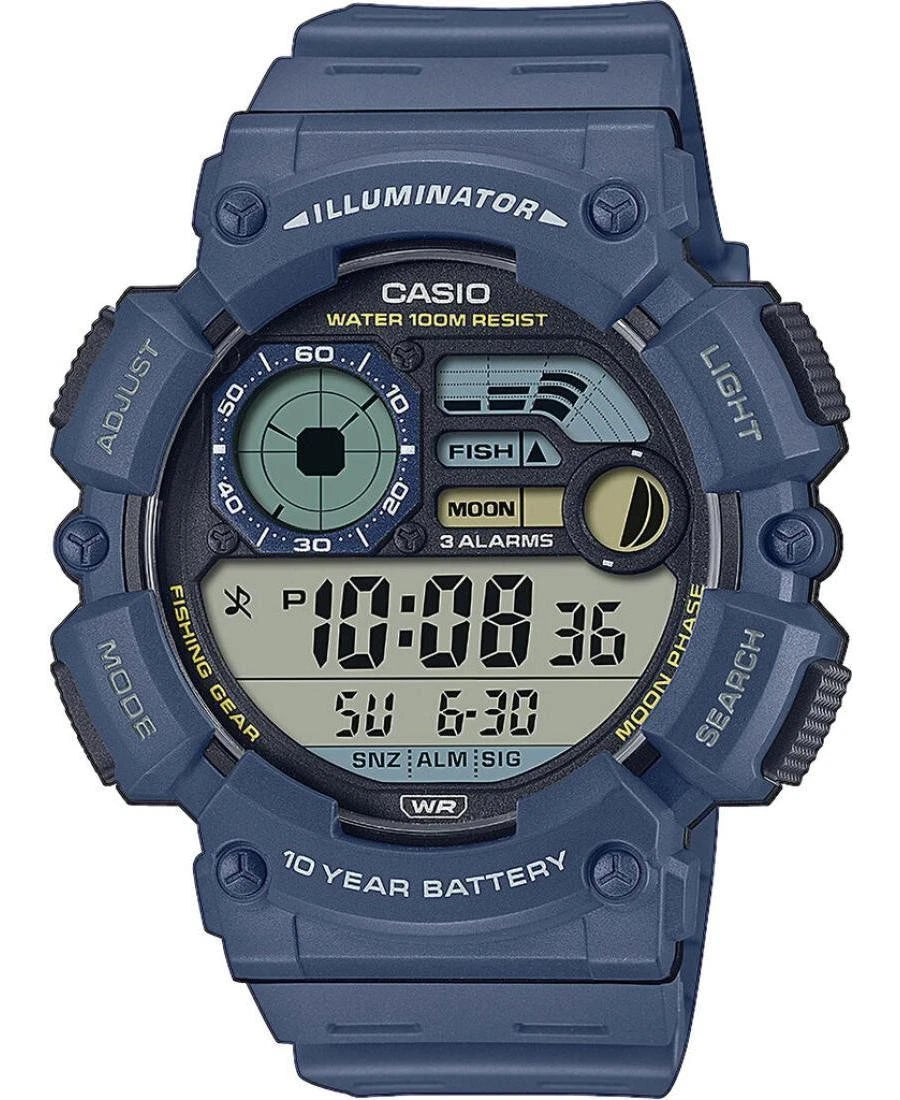 Casio WS-1500H-2A Men's Digital Blue Resin Sports Watch with Fishing & Moon Data