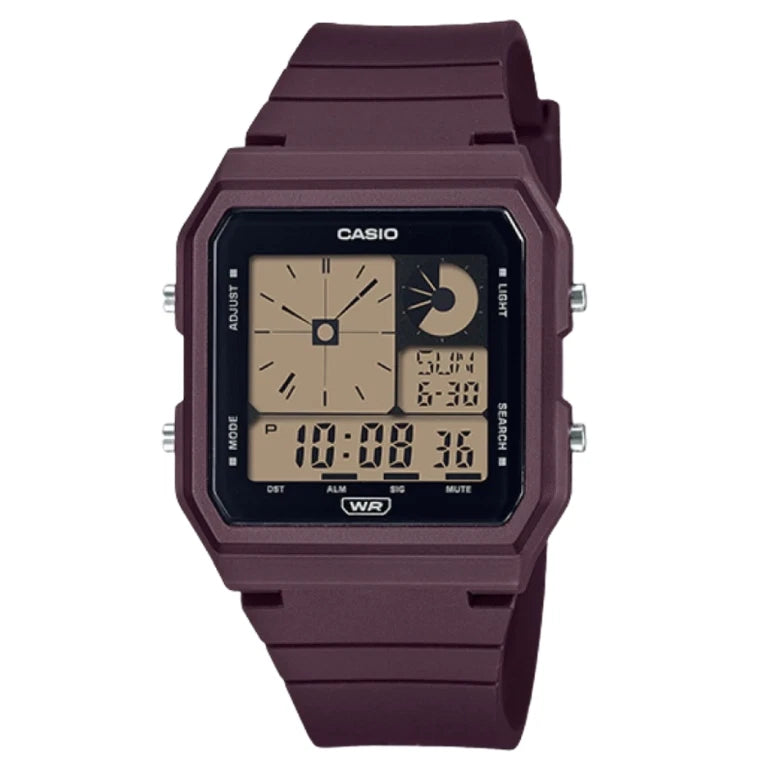 Casio LF-20W-5ADF Vintage Digital Unisex Watch | Burgundy Bio-Resin Strap | World Time