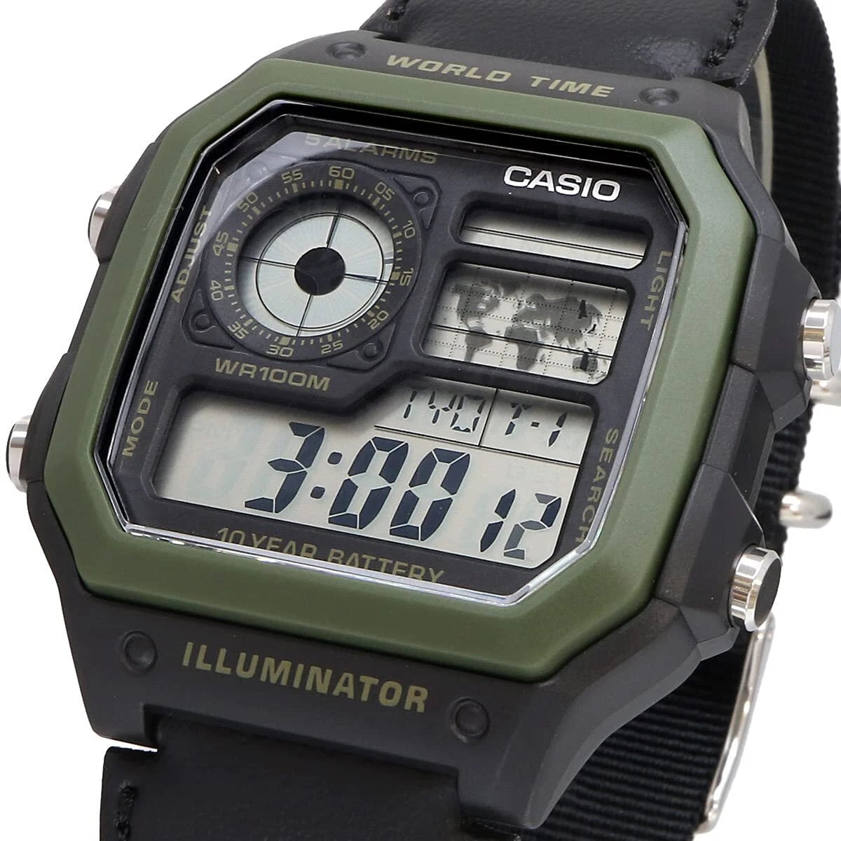 Casio AE-1200WHB-1BV Digital World Time Watch with Black Cloth Strap