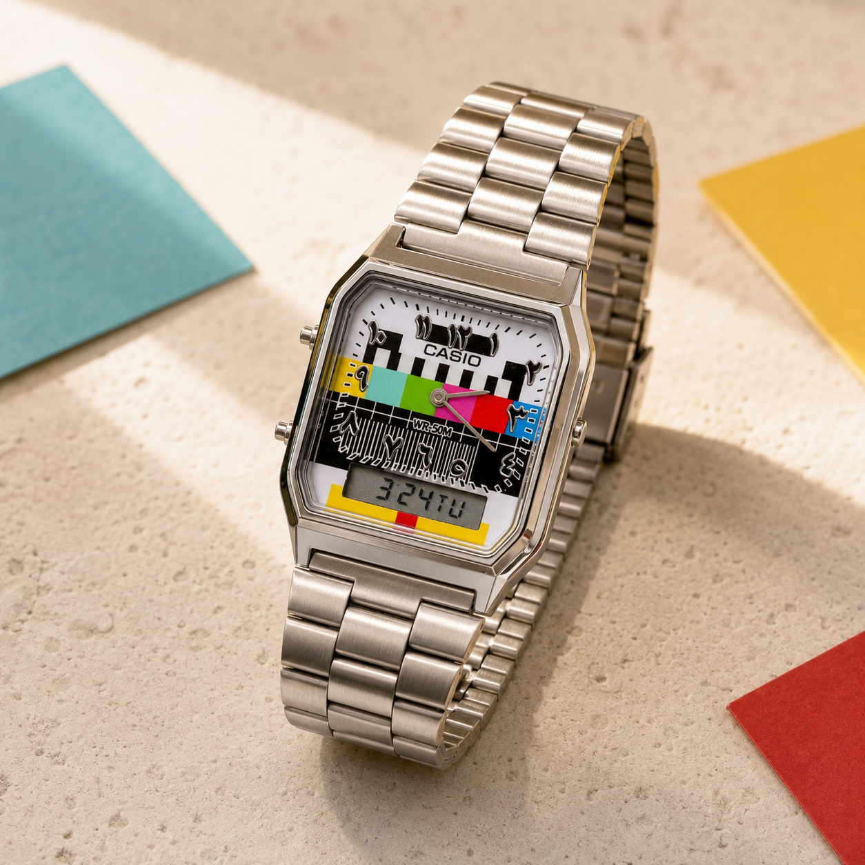 Casio AQ-230A-7BMQ Custom TV Test Pattern Arabic Dial Watch