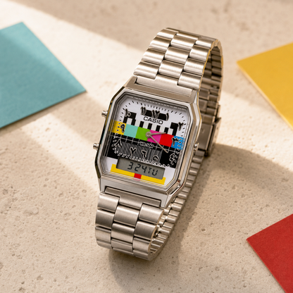 Casio AQ-230A-7BMQ Custom TV Test Pattern Arabic Dial Watch