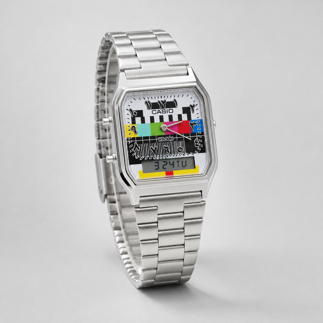 Casio AQ-230A-7BMQ Custom TV Test Pattern Arabic Dial Watch