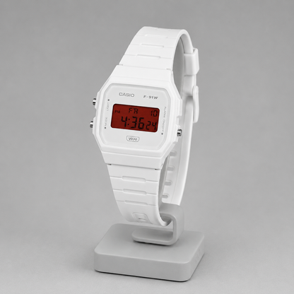 Casio F-91W White & Red Display Custom Mod Watch