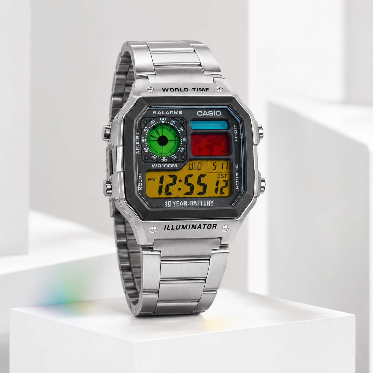 Casio AE-1200 Red & Blue & GREEN Custom Edition Watch