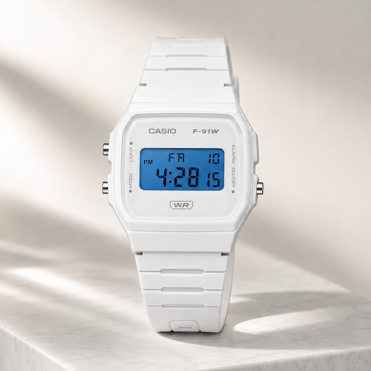 Casio F-91W White Digital Watch – Blue Display