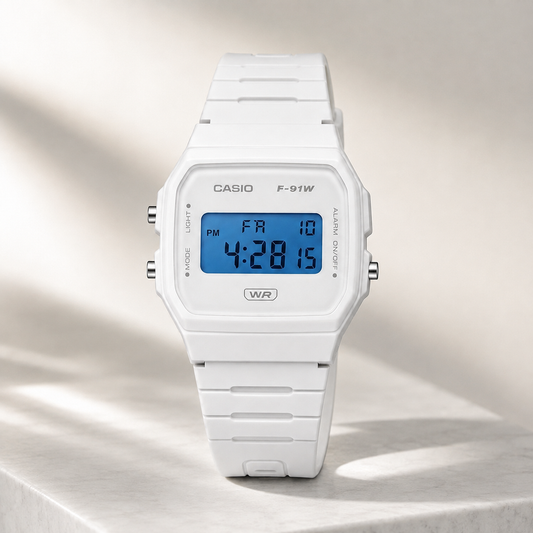 Casio F-91W White Digital Watch – Blue Display