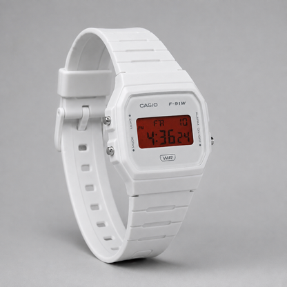 Casio F-91W White & Red Display Custom Mod Watch