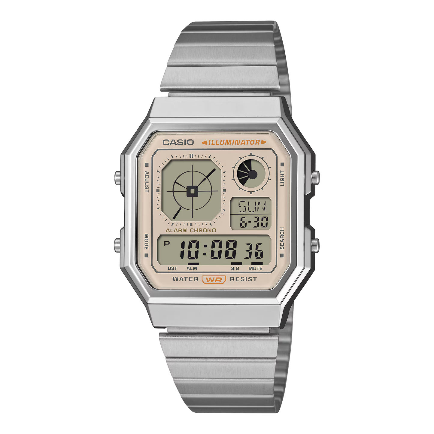 Casio Vintage A130WE-9ADF Gold Dial Silver Stainless Steel Digital Watch