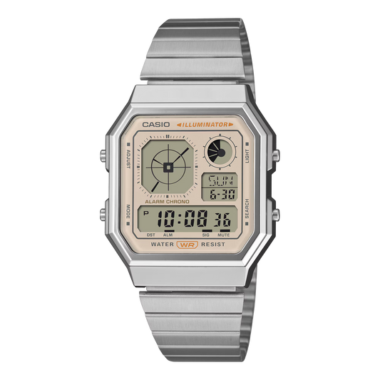 Casio Vintage A130WE-9ADF Gold Dial Silver Stainless Steel Digital Watch