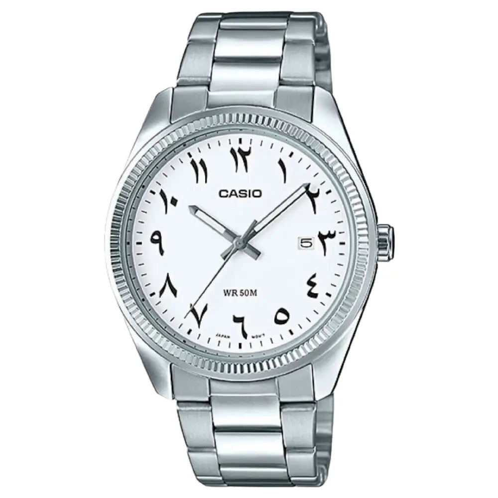 Casio Rare Classic MTP-1302D-7B3 Analog White Arabic Dial Stainless Steel Watch