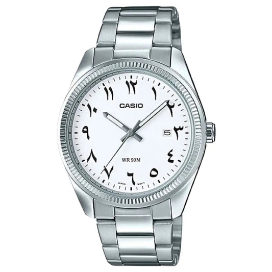 Casio Rare Classic MTP-1302D-7B3 Analog White Arabic Dial Stainless Steel Watch