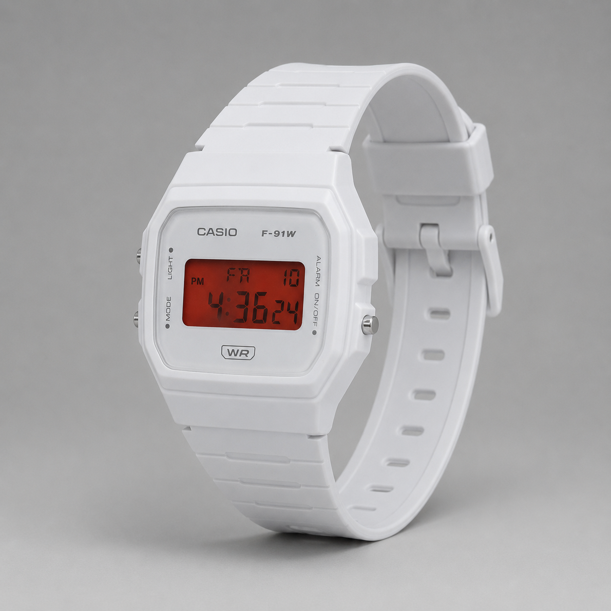 Casio F-91W White & Red Display Custom Mod Watch