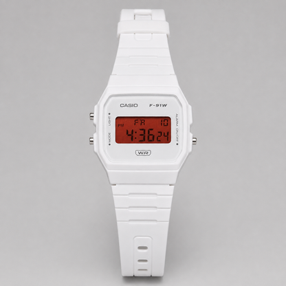 Casio F-91W White & Red Display Custom Mod Watch