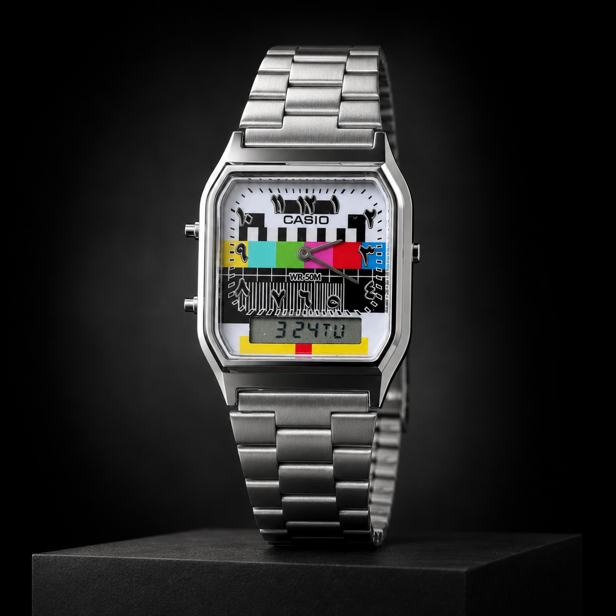 Casio AQ-230A-7BMQ Custom TV Test Pattern Arabic Dial Watch