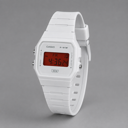 Casio F-91W White & Red Display Custom Mod Watch