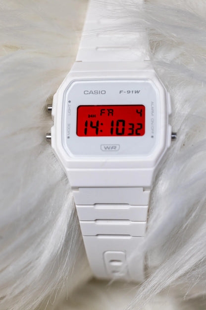 Casio F-91W White & Red Display Custom Mod Watch