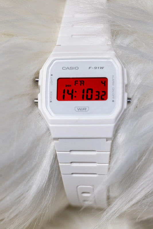 Casio F-91W White & Red Display Custom Mod Watch