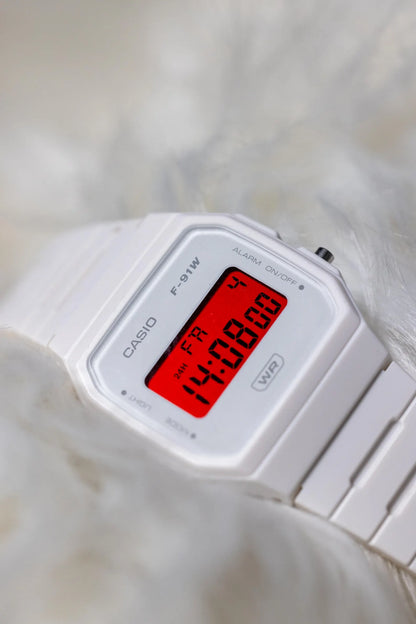 Casio F-91W White & Red Display Custom Mod Watch