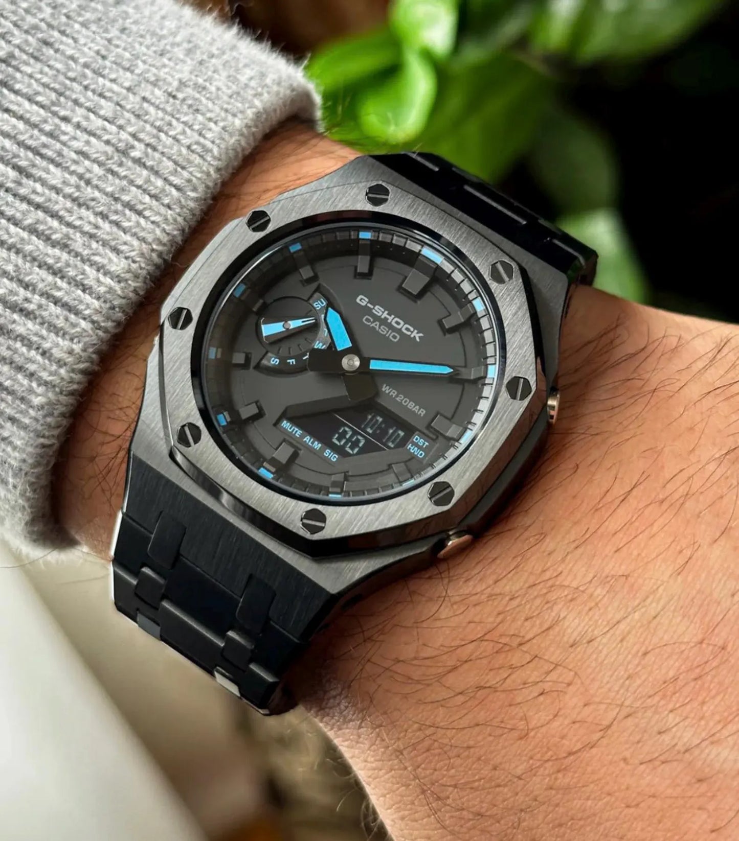 Casio G‑SHOCK GA‑2100 Black & Blue Stainless Steel Modified Watch