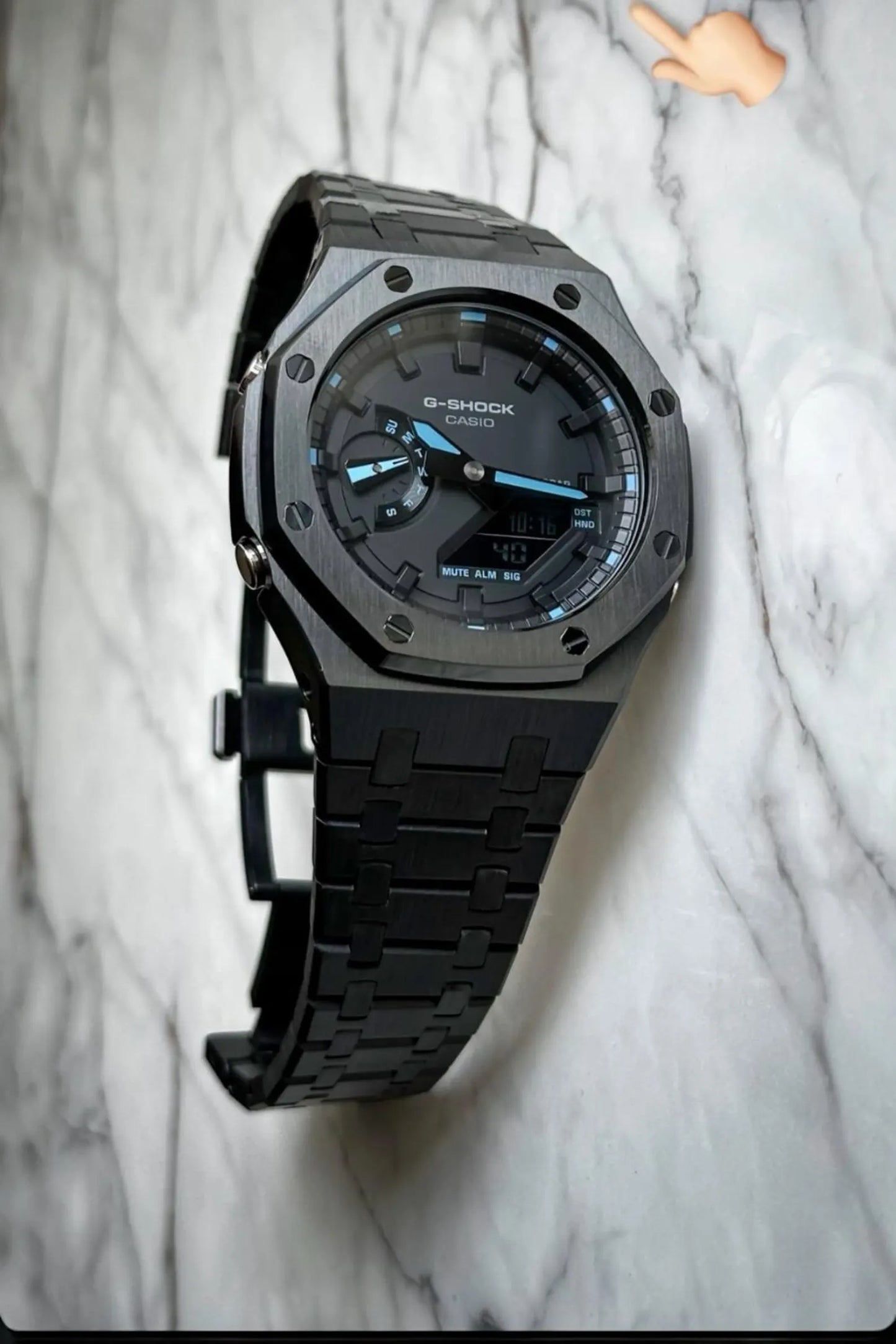 Casio G‑SHOCK GA‑2100 Black & Blue Stainless Steel Modified Watch