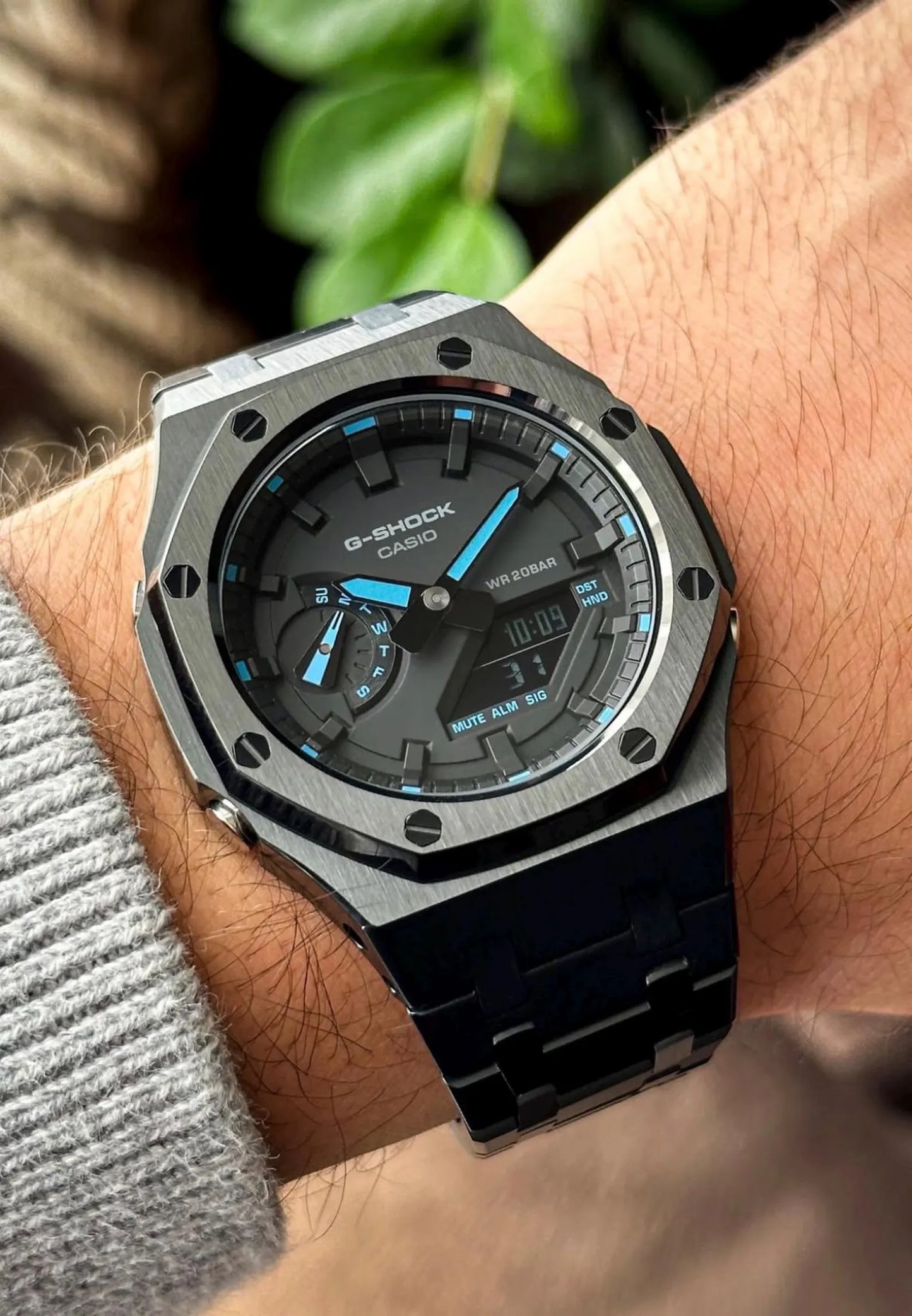 Casio G‑SHOCK GA‑2100 Black & Blue Stainless Steel Modified Watch