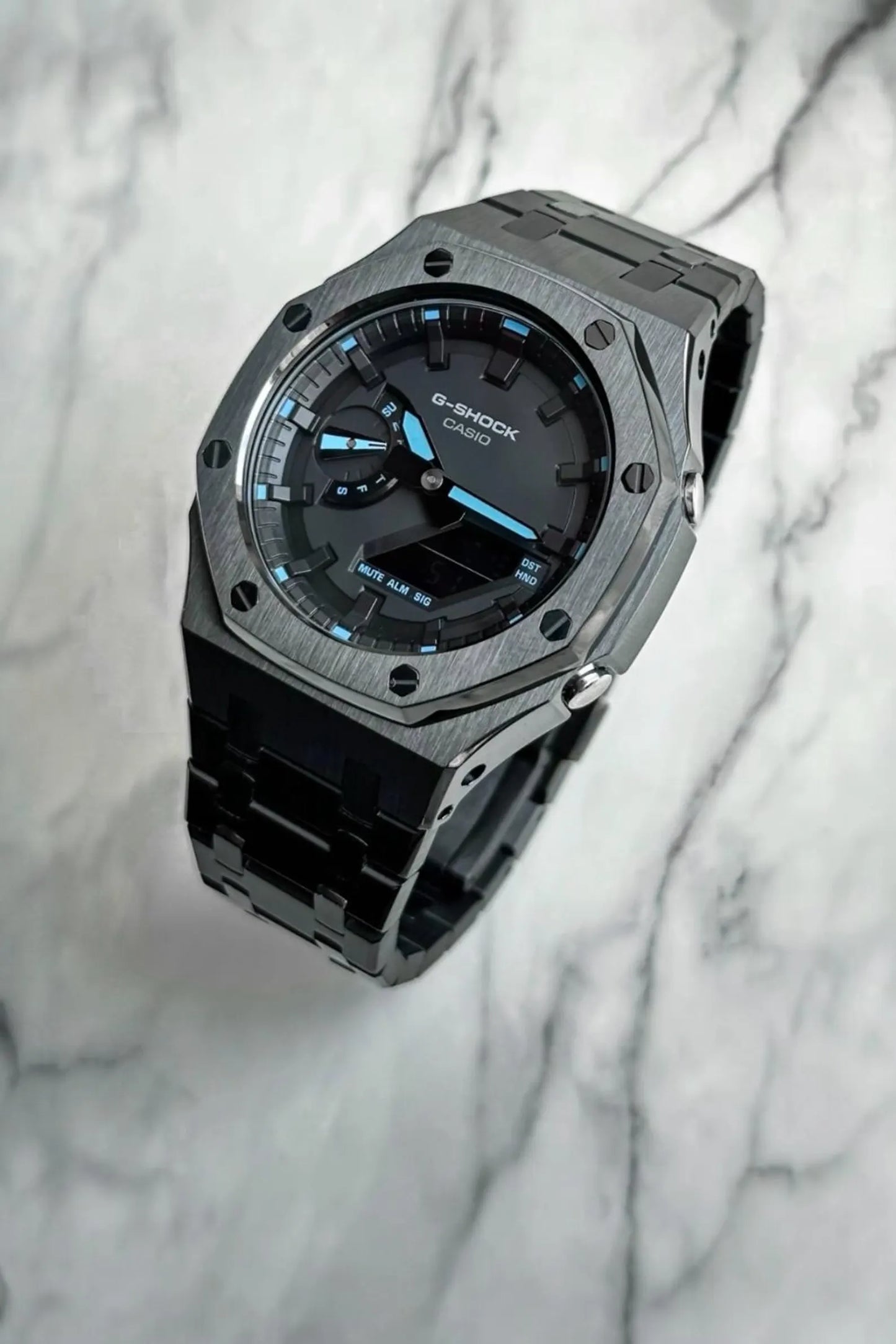 Casio G‑SHOCK GA‑2100 Black & Blue Stainless Steel Modified Watch
