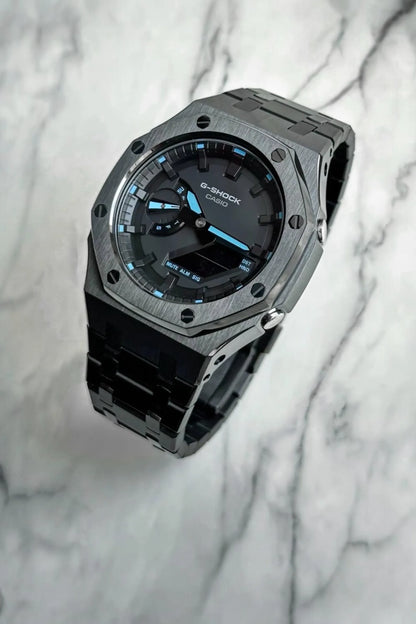 Casio G‑SHOCK GA‑2100 Black & Blue Stainless Steel Modified Watch