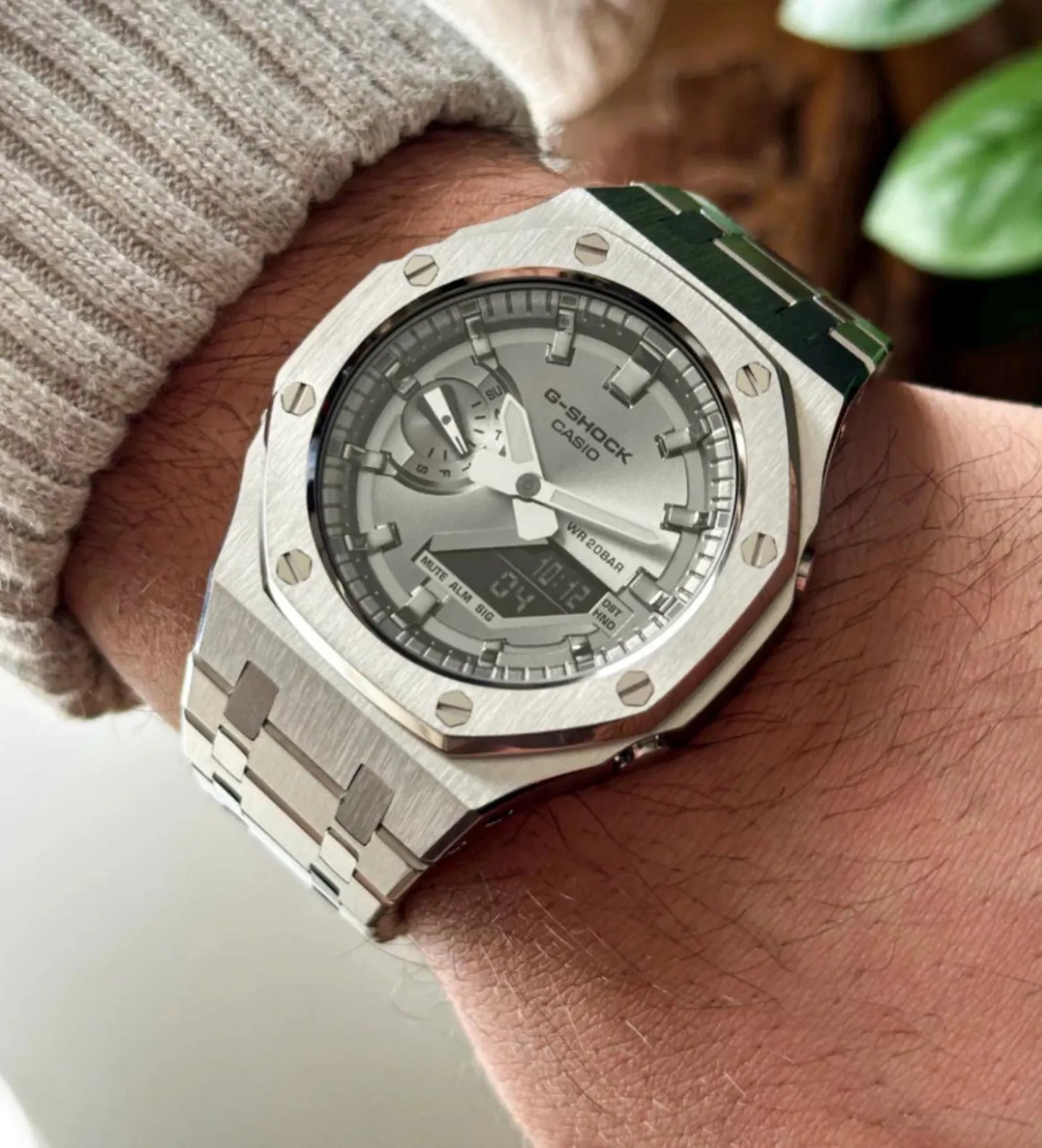 Casio G‑SHOCK GA‑2100 Silver Dial Full Stainless Steel Modified Watch