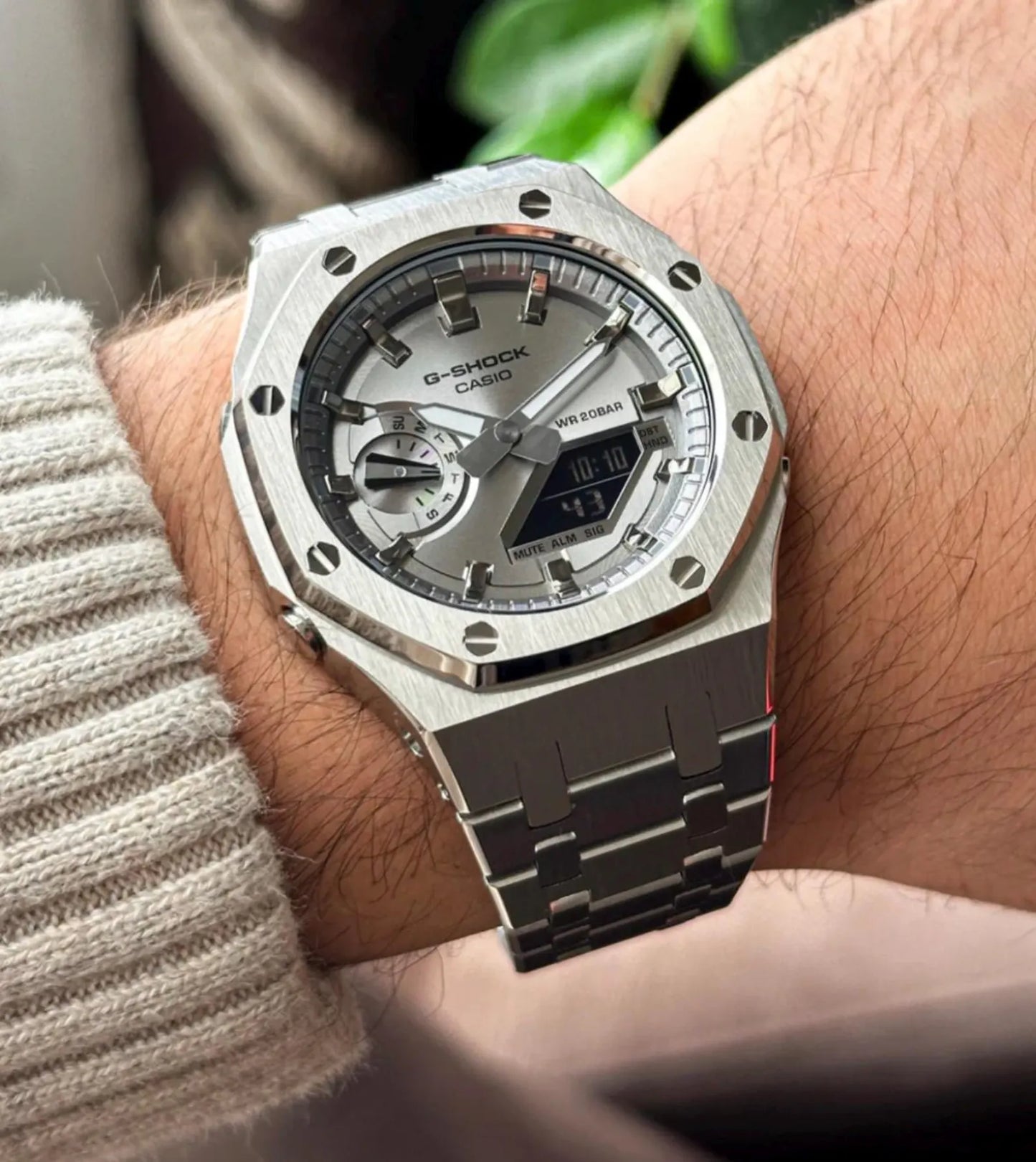 Casio G‑SHOCK GA‑2100 Silver Dial Full Stainless Steel Modified Watch