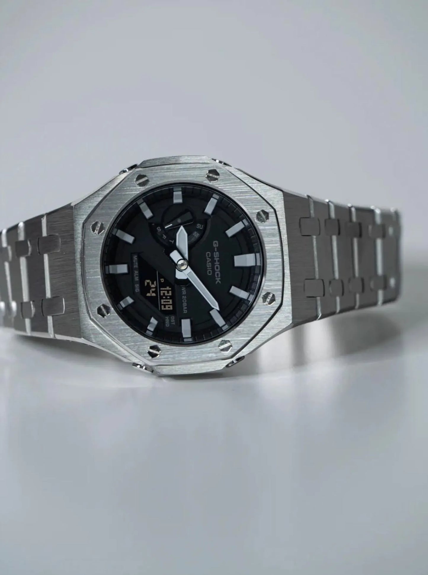 Casio G‑SHOCK GA‑2100 Black & Silver Full Metal Modified Watch