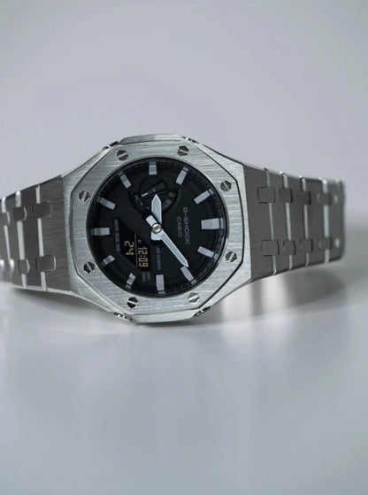 Casio G‑SHOCK GA‑2100 Black & Silver Full Metal Modified Watch