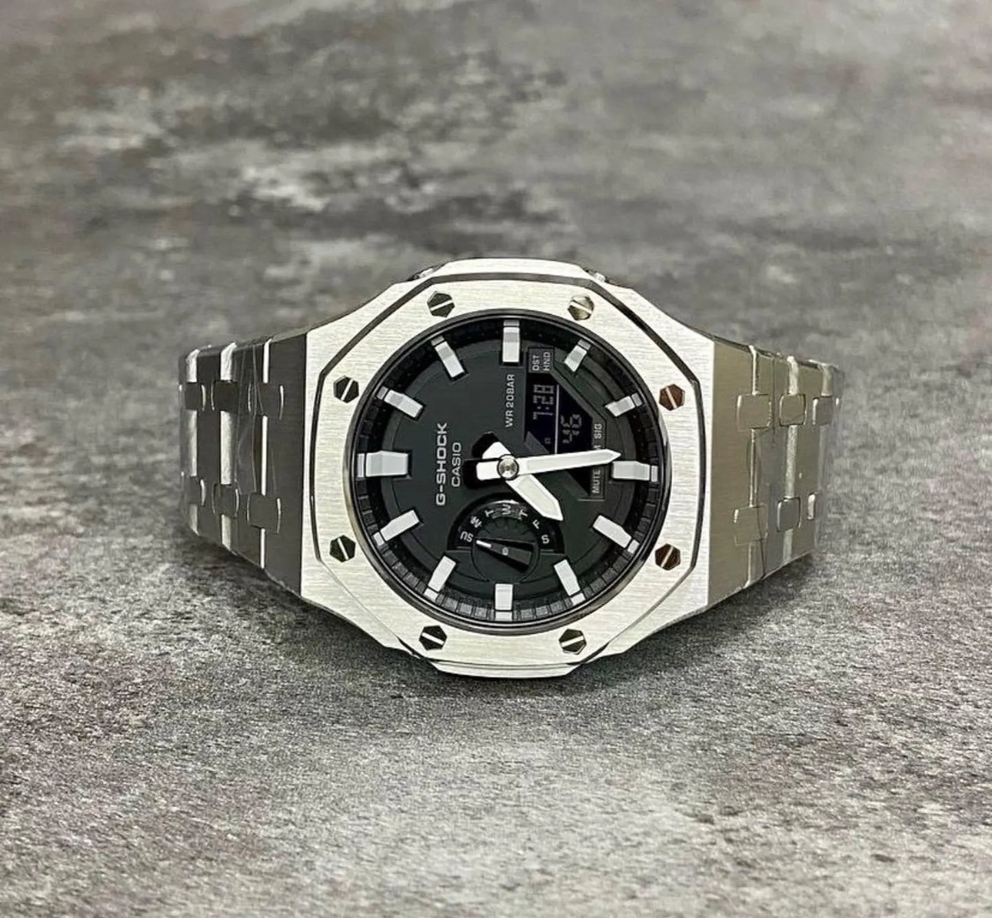 Casio G‑SHOCK GA‑2100 Black & Silver Full Metal Modified Watch