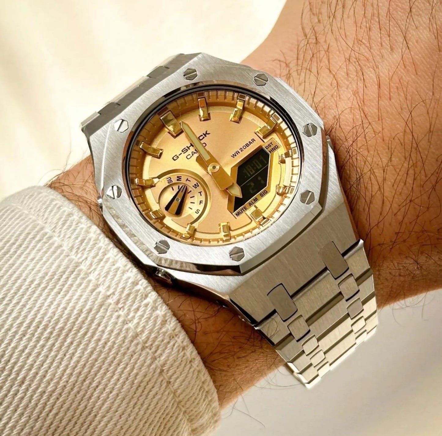 Casio G‑SHOCK GA‑2100 Gold Dial Stainless Steel Modified Watch