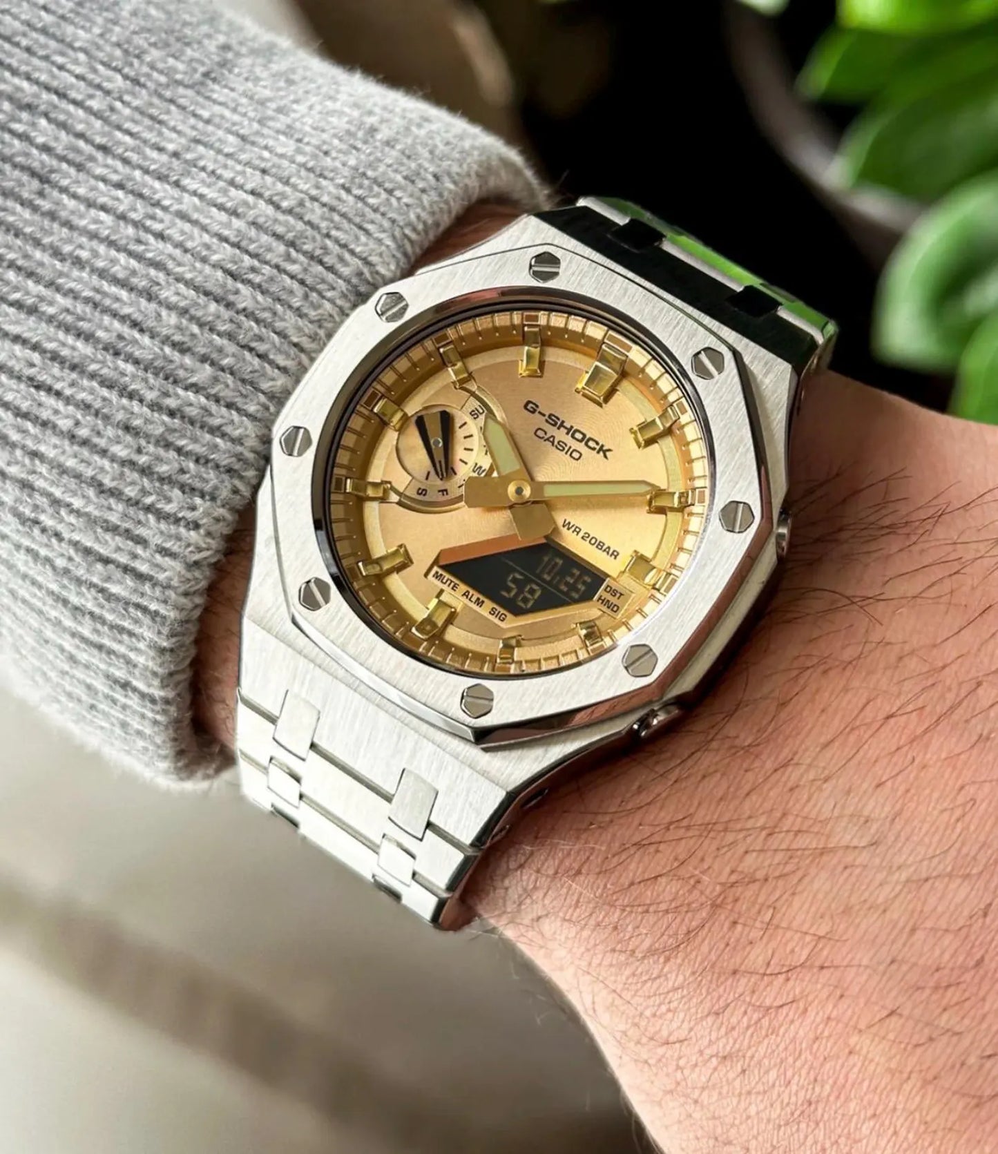 Casio G‑SHOCK GA‑2100 Gold Dial Stainless Steel Modified Watch