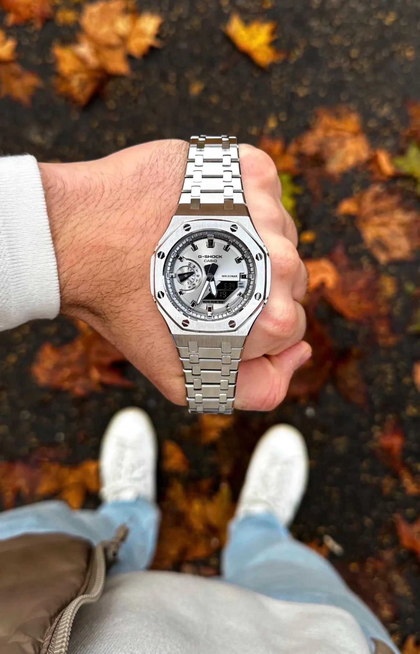 Casio G‑SHOCK GA‑2100 Silver Dial Full Stainless Steel Modified Watch