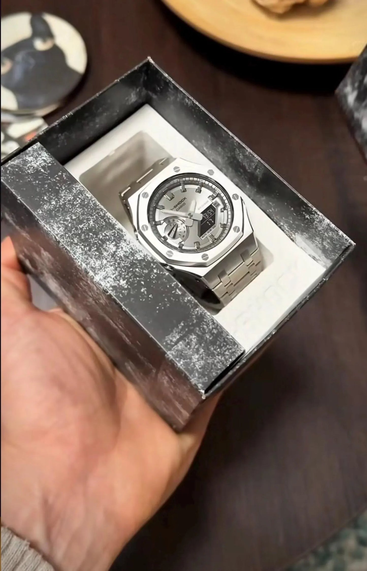 Casio G‑SHOCK GA‑2100 Silver Dial Full Stainless Steel Modified Watch