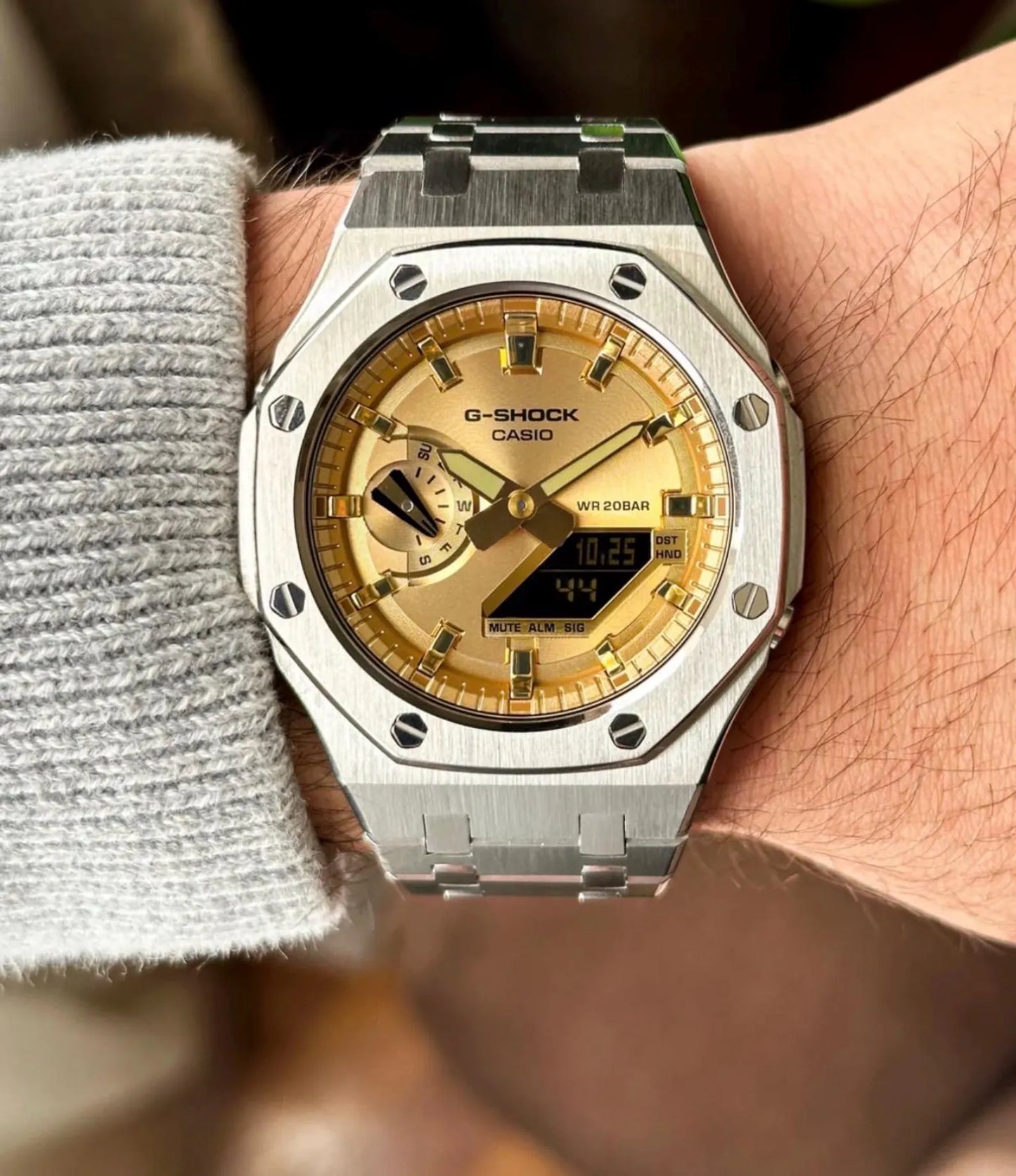 Casio G‑SHOCK GA‑2100 Gold Dial Stainless Steel Modified Watch