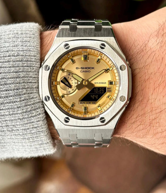 Casio G‑SHOCK GA‑2100 Gold Dial Stainless Steel Modified Watch