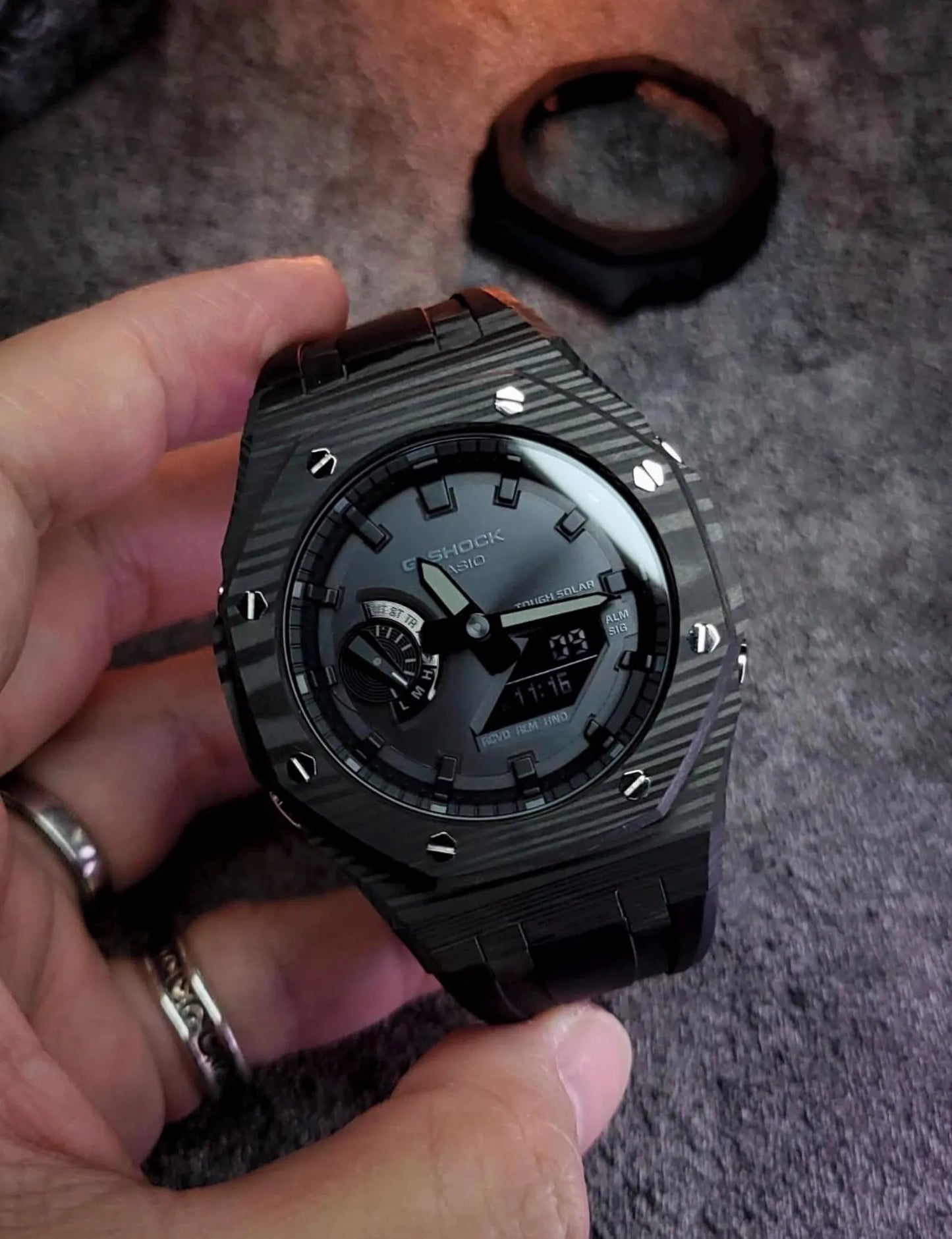 Casio G‑SHOCK GA‑B2100 Full Black Carbon-Style Modified Watch