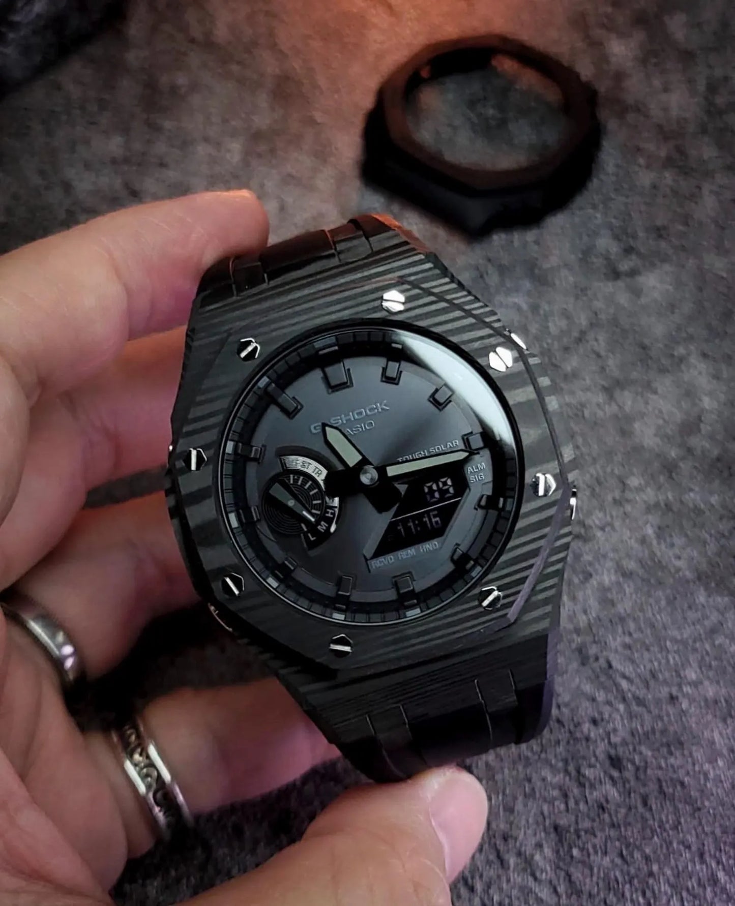 Casio G‑SHOCK GA‑B2100 Full Black Carbon-Style Modified Watch